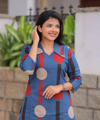 Indigo Ember Cotton Co-Ord Set with 3/4 Sleeves