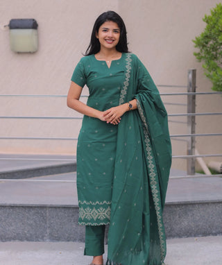 Emerald Sage Cotton Handloom 3-Piece Set with Pockets