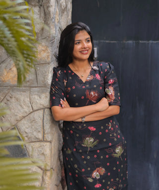 Midnight Rosewood Cotton Kurti – Everyday Elegance Edition