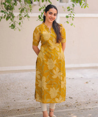 Golden Olive Foil Crush Crepe Kurti – Festive Casual Trend