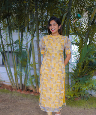 Citrine Yellow Kurti in Shimmer Organza with Lining