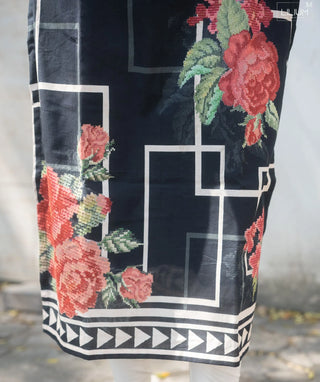 Midnight Bloom Cotton Kurti with Shawl & Elbow Sleeves