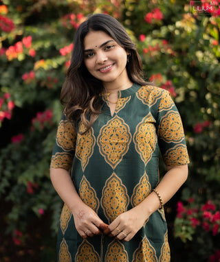 Emerald Dynasty Cotton Co-ord Set with Wide Pants for Women