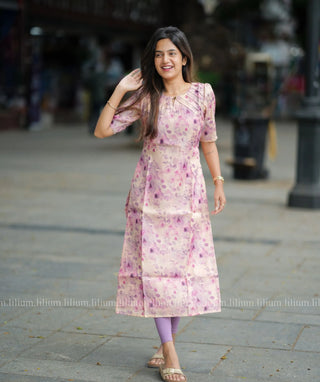 Peach Chanderi Kurti with Lavender Blossom