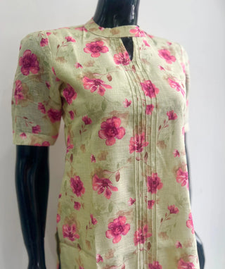 Pistachio Green Cotton Kurti with Lining – Daily Wear