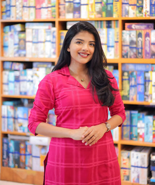 Fuchsia Royale Cotton Kurti – Elegant 3/4 Sleeve Style