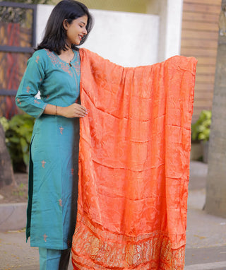 Ocean Coral Blossom Muslin Silk Festive 3 Piece Set