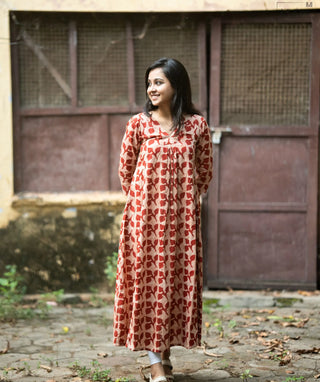 Light Crimson A-Line Kurti with Red Abstract Print