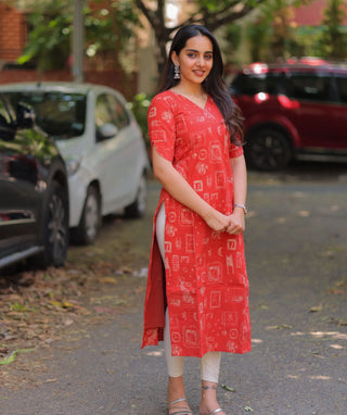 Vermilion Muse Cotton Kurti with Elbow Sleeves – Daily Chic