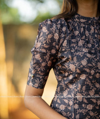 Navy Blue Manipuri Kurti – Casual Floral Dress