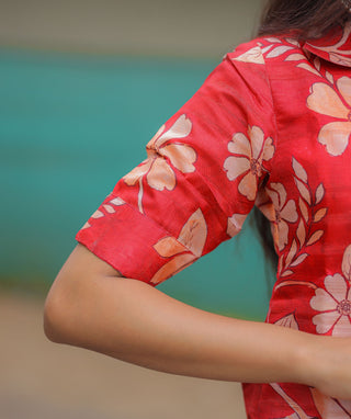 Carmine Red Kurti Shawl in Khadi Tussar Silk