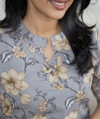Grey Floral Cotton Co-ords with Pockets