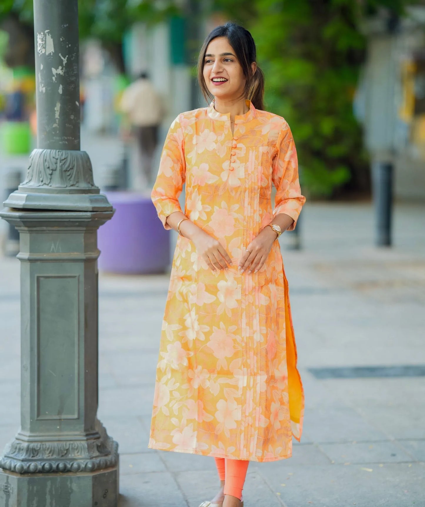 Kanmani - Premium Tangerine Tussar Kurti