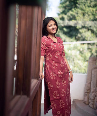 Royal Garnet Bloom Cotton Co-ord Set with Pockets