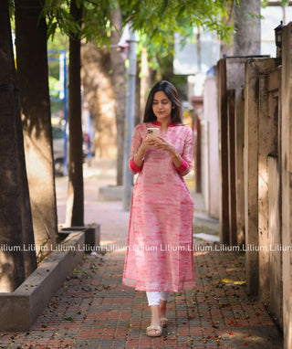 Pastel Pink Tissue Silk Kurti - Traditional Wear