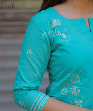 Teal Mist Cotton 3 Piece Kurti Set with Pockets Trend