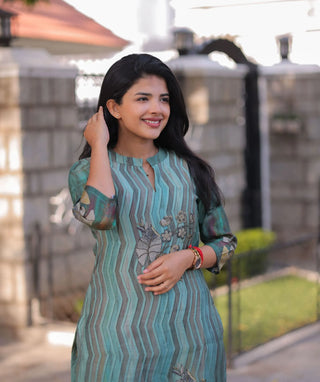 Sage Teal Muslin Kurti with 3/4 Sleeves