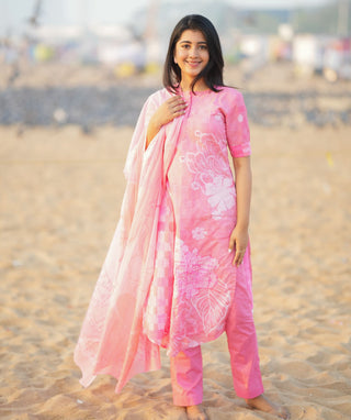 Blush Pink Cotton 3-Piece Set with Embroidery – Casual Wear