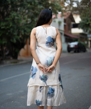 Frosted Azure A-Line Muslin Dress with Lining