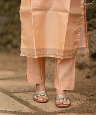 Petal Peach Mist Cotton 3 Piece Casual Kurti Set