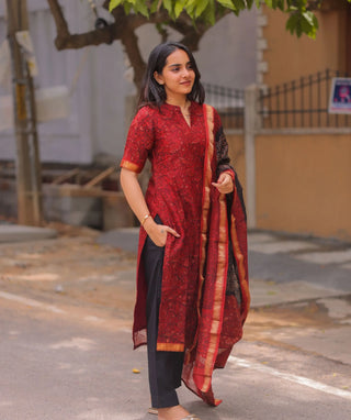 Ruby Eclipse Mangalagiri Chanderi 3-Piece Set