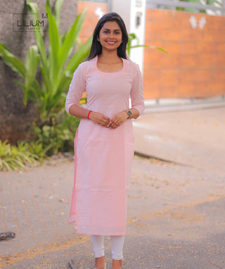 Royal Rose Cotton Kurti with Open Slit & 3/4th Sleeves