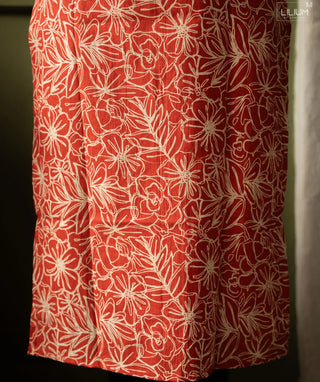 Crimson Wildflower Cotton Kurti with Elbow Sleeves