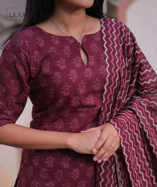 Mulberry Wine Cotton 3-Piece Set with Elbow Sleeves