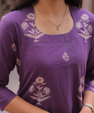 Royal Plum Cotton Kurti with 3/4 Sleeves