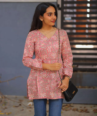 Rosewood Blush Cotton Short Top with 3/4 Sleeves