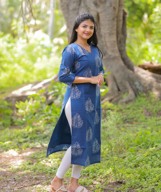 Midnight Fern Cotton Kurti for Everyday Elegance