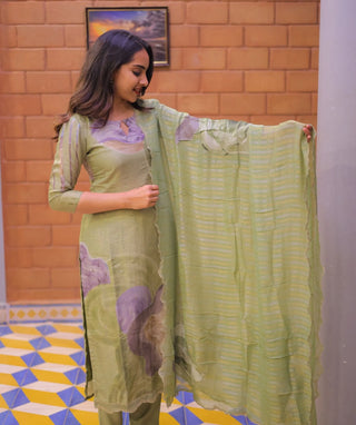 Sage Meadow Tissue Silk 3-Piece Festive Wear Set