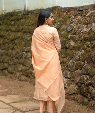 Petal Peach Mist Cotton 3 Piece Casual Kurti Set