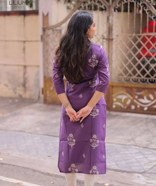 Royal Plum Cotton Kurti with 3/4 Sleeves