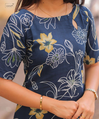 Indigo Meadow Casual Cotton Kurti with Comfortable Fit