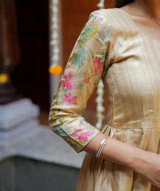 Festive Maxi Dress in Cream Tussar Silk with Blossom Print