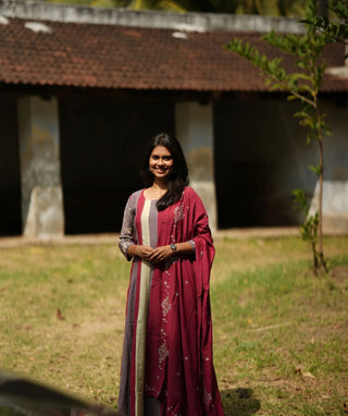 Rosewood Plum Muslin Silk 3-Piece Festive Set