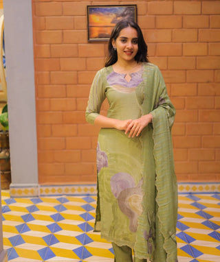 Sage Meadow Tissue Silk 3-Piece Festive Wear Set