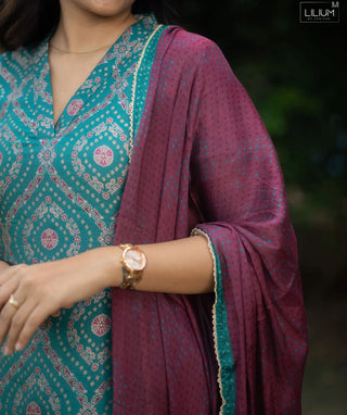 Aqua Teal Pure Banaras Silk 3 Piece Festive Set