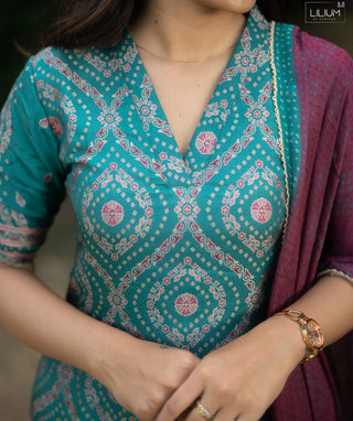 Aqua Teal Pure Banaras Silk 3 Piece Festive Set