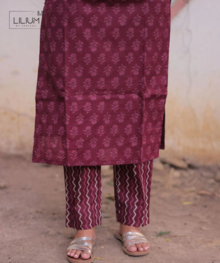 Mulberry Wine Cotton 3-Piece Set with Elbow Sleeves