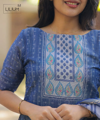 Chanderi Silk Kurti with Shawl in Celestial Blue