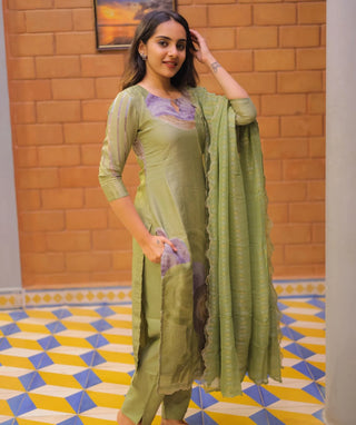 Sage Meadow Tissue Silk 3-Piece Festive Wear Set