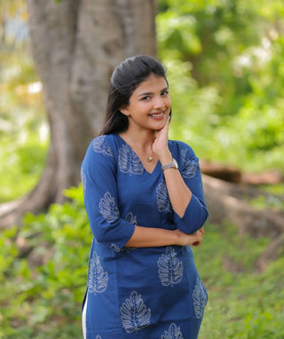 Midnight Fern Cotton Kurti for Everyday Elegance