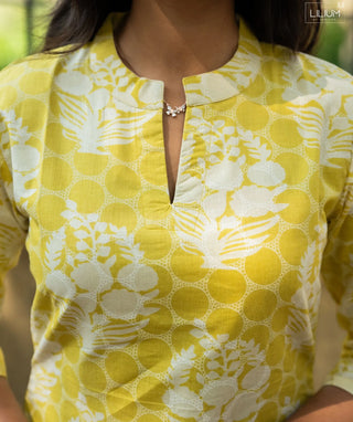 Lime Yellow Blossom Cotton Ready to Wear Kurti – Casual Style