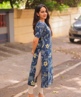Indigo Meadow Casual Cotton Kurti with Comfortable Fit