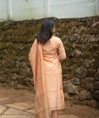 Petal Peach Mist Cotton 3 Piece Casual Kurti Set