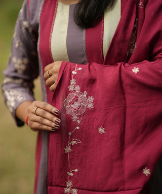 Rosewood Plum Muslin Silk 3-Piece Festive Set