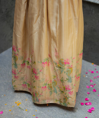 Festive Maxi Dress in Cream Tussar Silk with Blossom Print