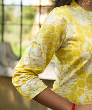 Lime Yellow Blossom Cotton Ready to Wear Kurti – Casual Style